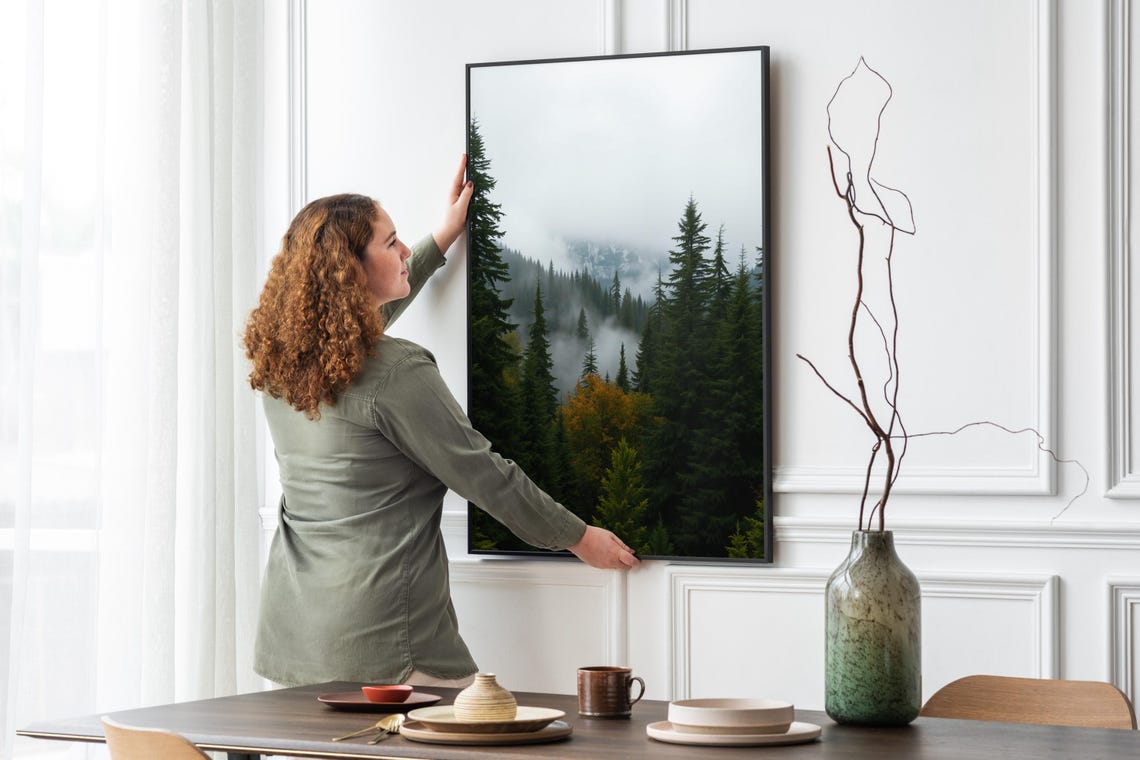 Misty Evergreen Forest Fog Mountain Peak Fall Nature Photo Poster - Image 4