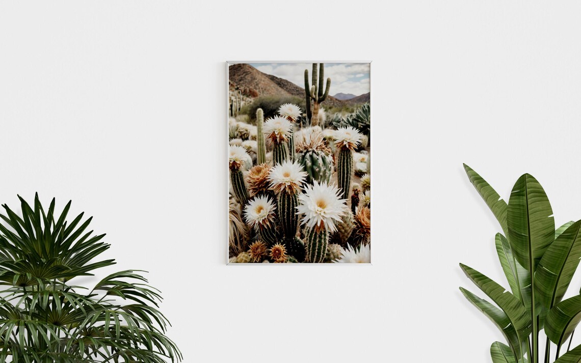 Blooming Cactus Flowers White Blossoms Desert Saguaro Photo Poster - Image 2