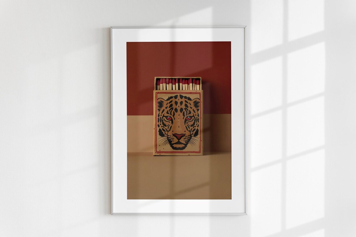 Vintage Leopard Matchbox Cover Red Burnt Orange Retro Wall Poster - Image 6