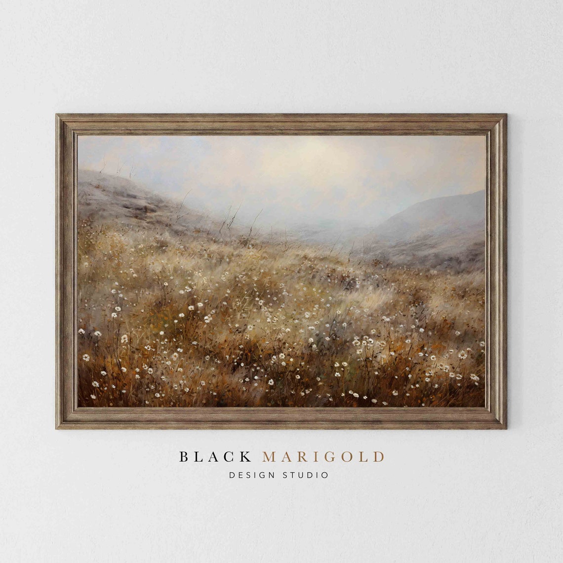 Serene Misty Wildflower Meadow in Copper and Gold Tones Wall Art