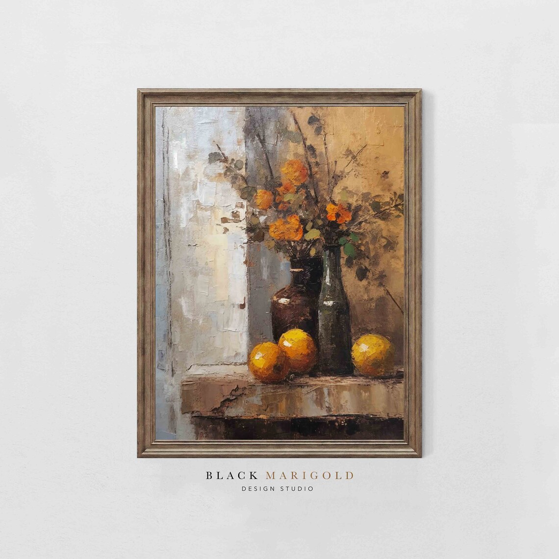 Orange Blossoms in Rustic Bottles Vintage Still Life Oil Poster