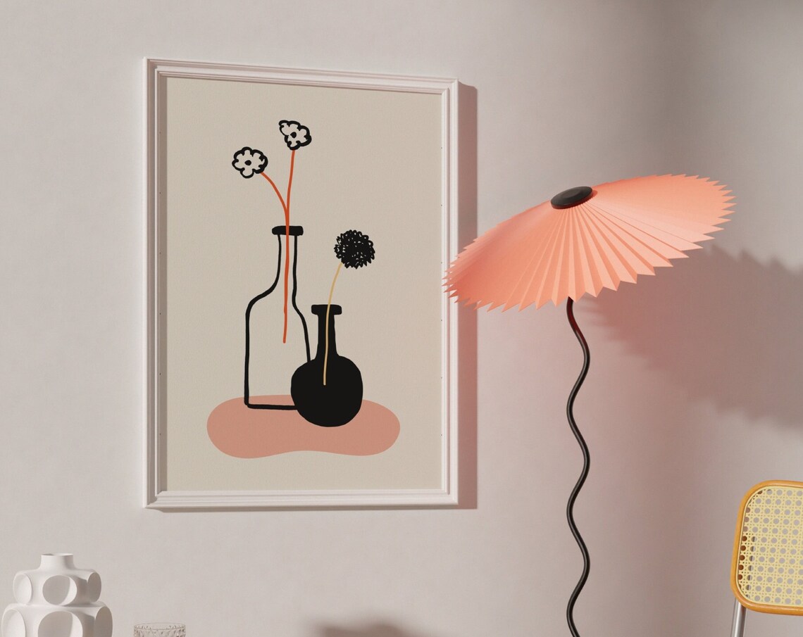 Abstract Floral Vase Modern Minimal Line Art Botanical Wall Poster