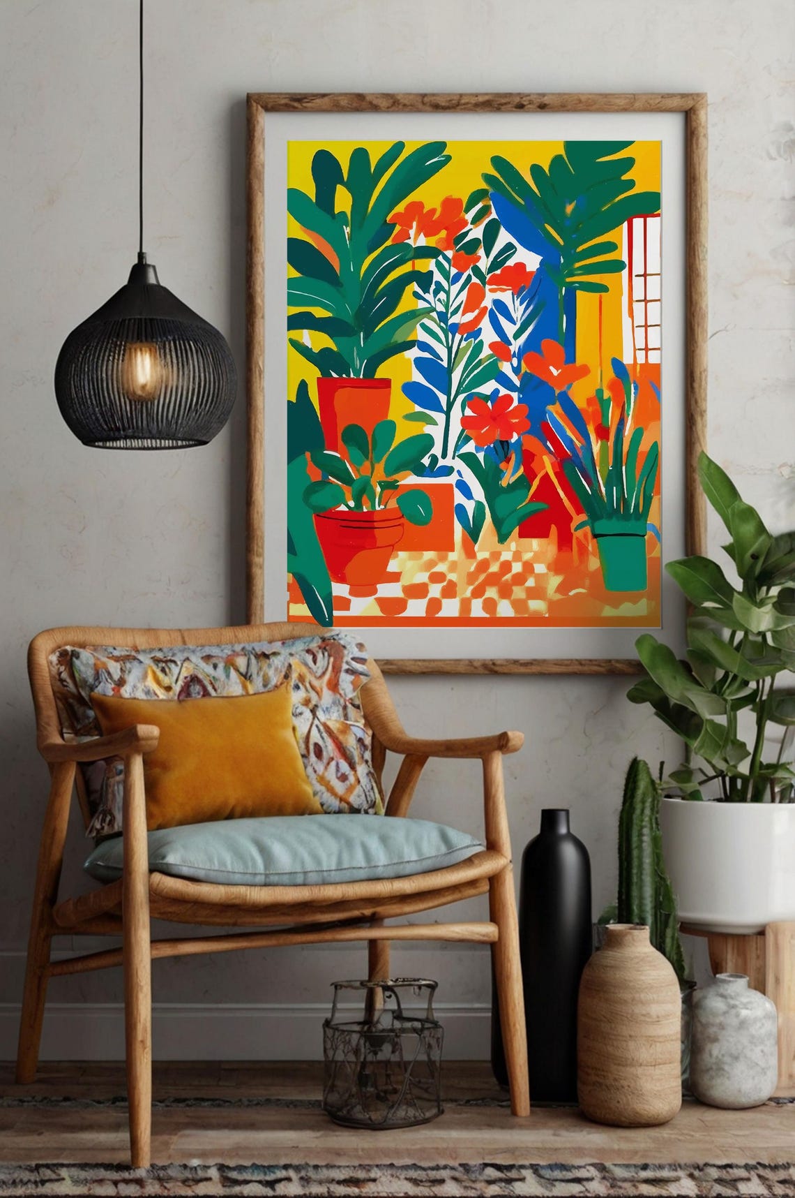 Bright Orange Botanical Window Potted Plants Colorful Art Poster - Image 2