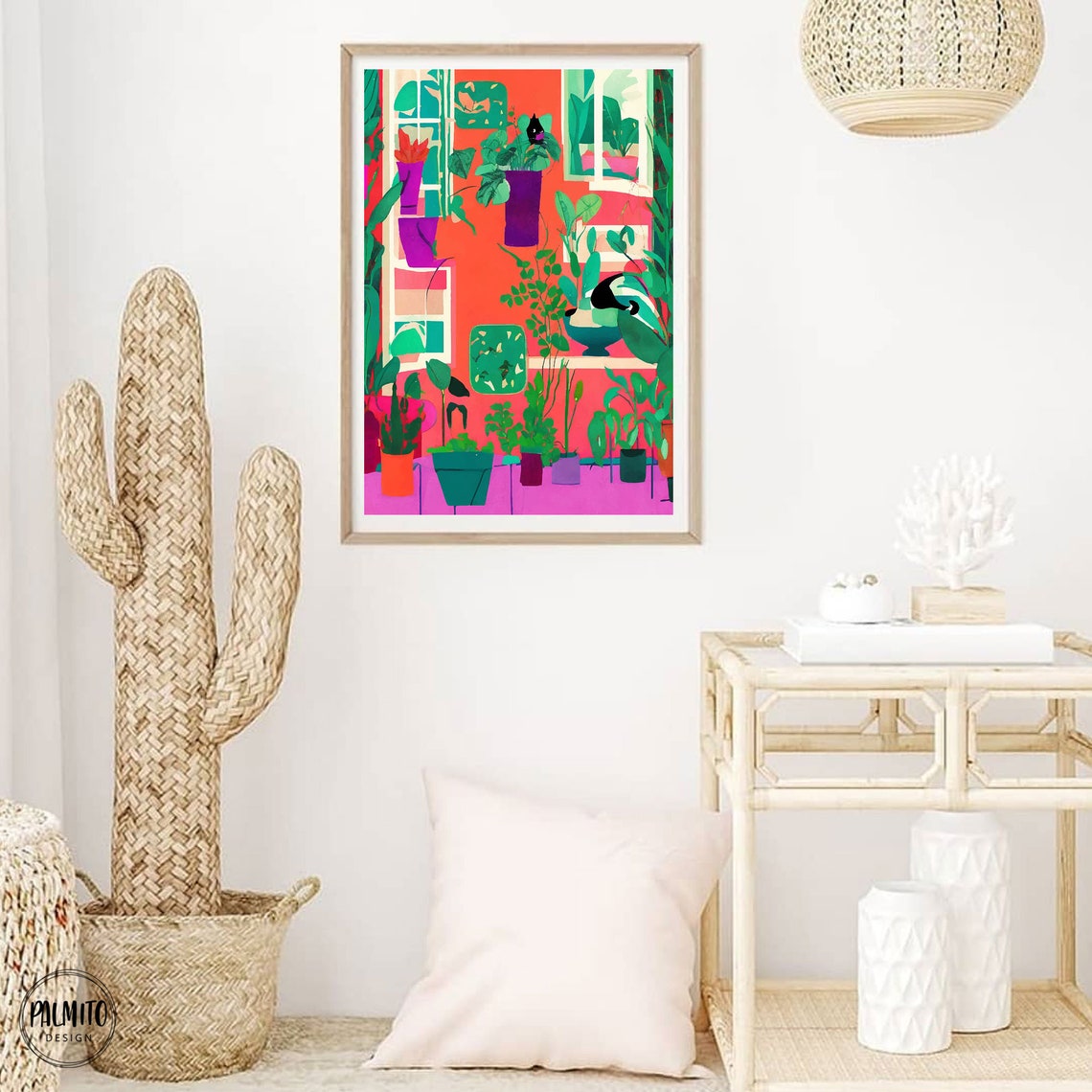 Colorful Houseplants on Coral Wall Potted Plant Illustration Poster - Image 2