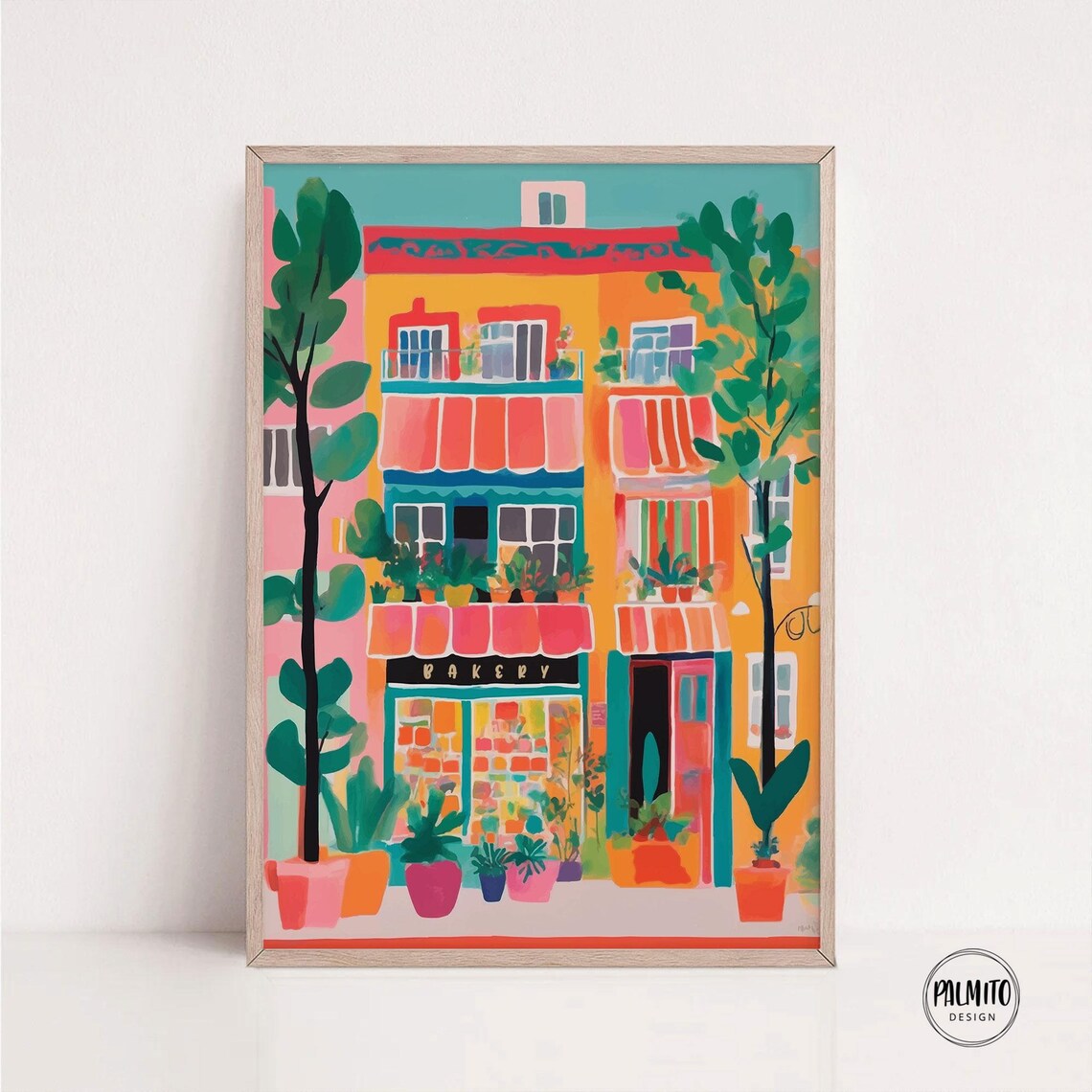 Colorful Bakery Storefront Art Print, Vibrant Facade