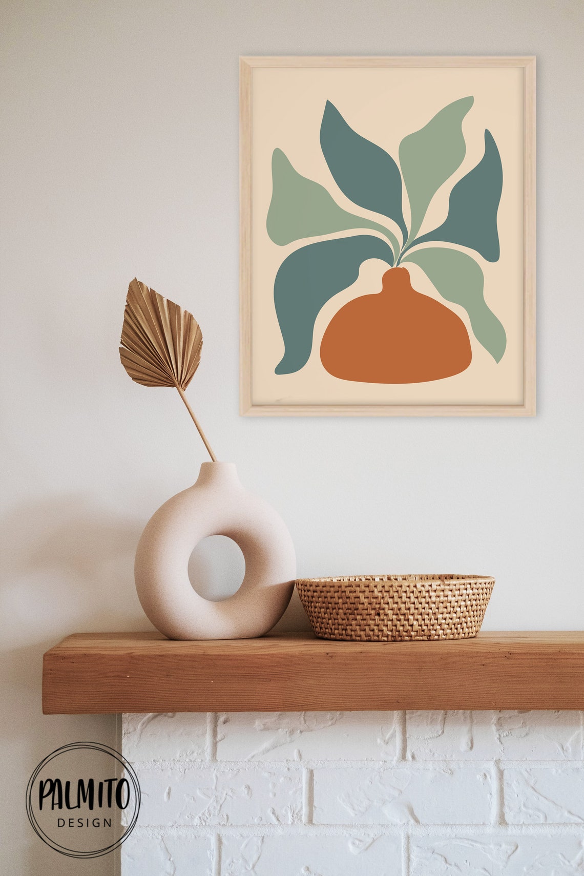 Terracotta Vase Green Wavy Leaves Beige Botanical Still Life Poster - Image 2