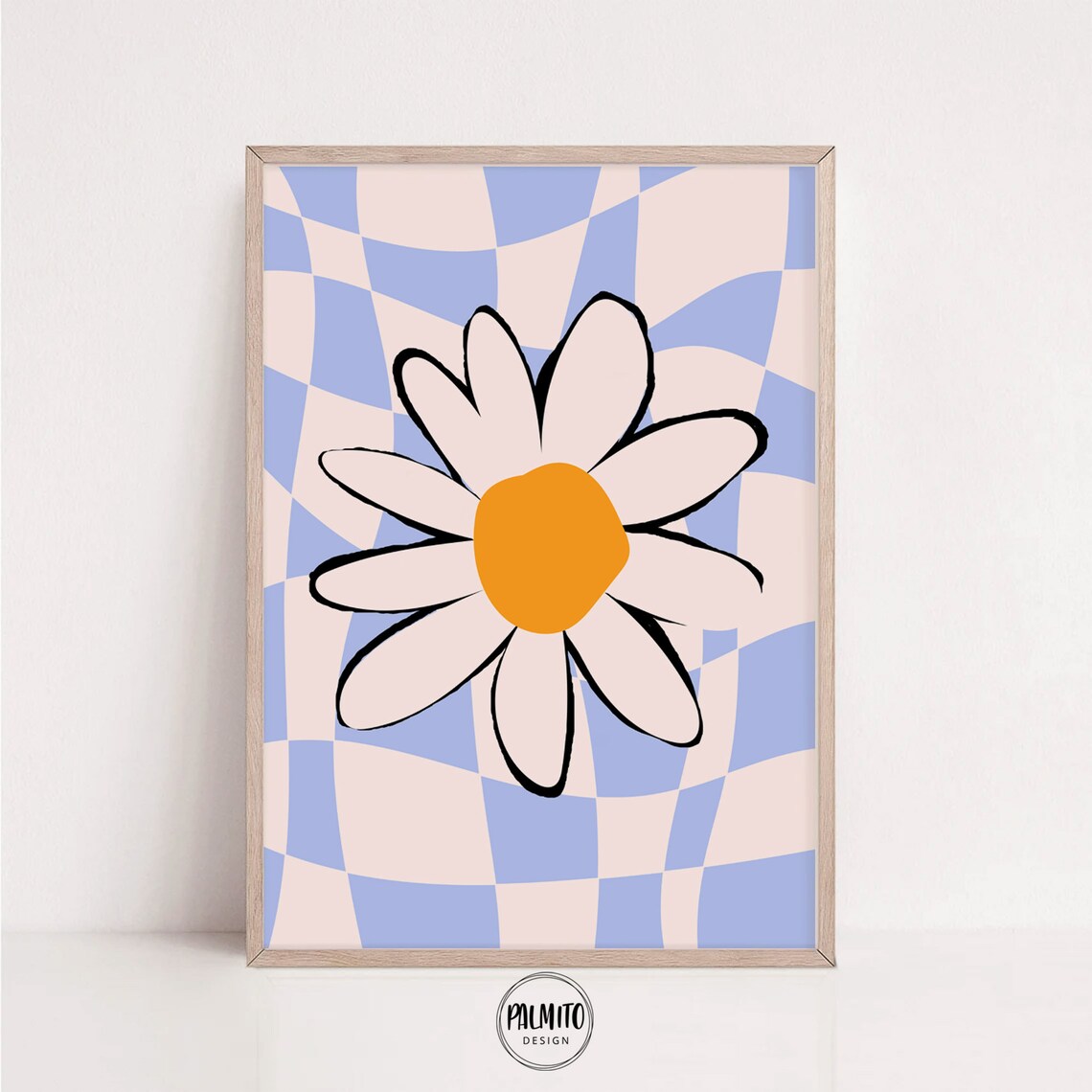Retro Daisy Print, 70s Wavy Floral Art Print