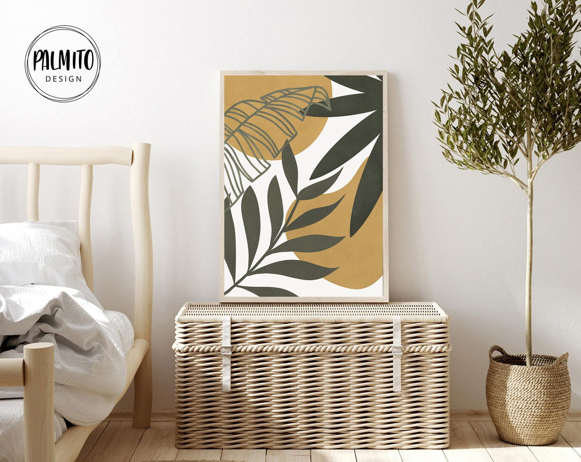 Boho Abstract Botanical Olive Green Mustard Sun Mid Century Art Poster - Image 2