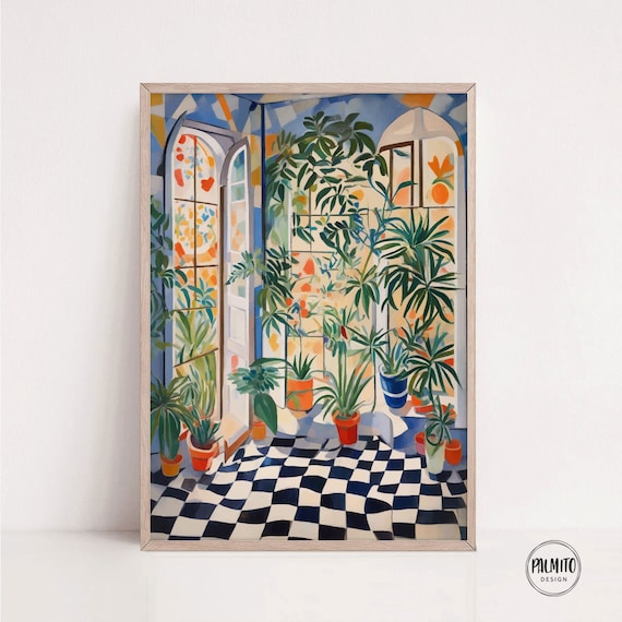 Plants Retro Living Room Art Print, Matisse-Inspired