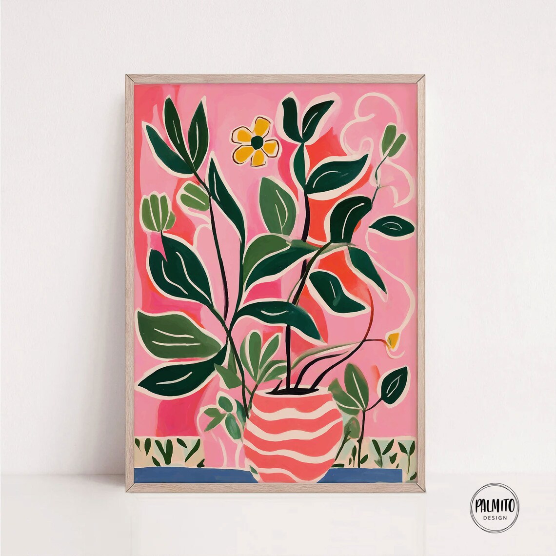 Pink Abstract Floral Art Print, Maximalist Decor