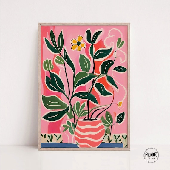 Pink Abstract Floral Art Print, Maximalist Decor