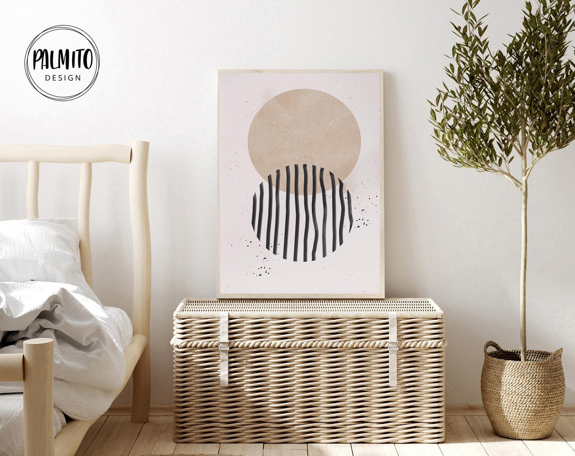 Modern Beige Circle Black Striped Circles Abstract Dot Speckle Poster - Image 2