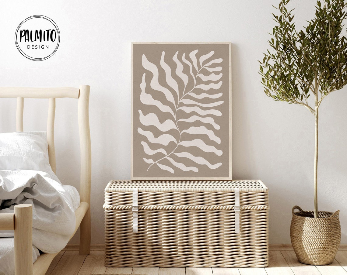 Taupe Leaf Frond Matisse Style Paper Cutout Neutral Beige Wall Art - Image 2