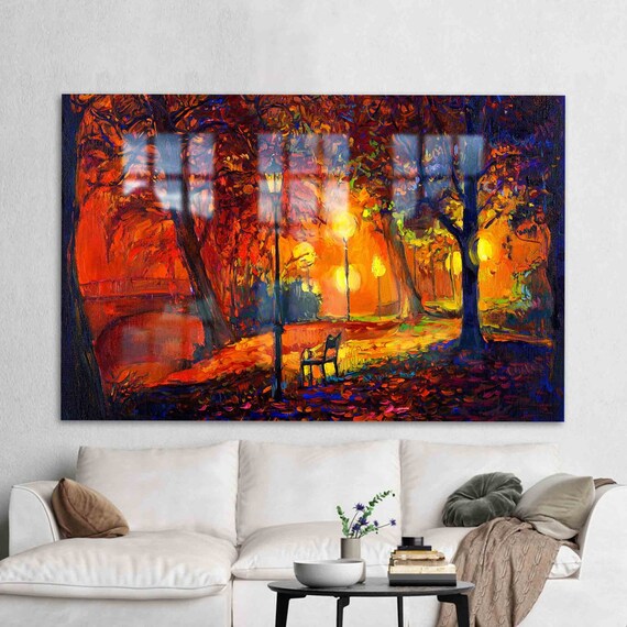 Glass Wall Art Tempered Tree City Decoration Autumn Landscape
