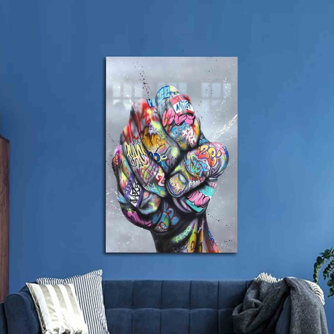 Glass Printing Wall Art Fist Graffiti Inspirational Decoration