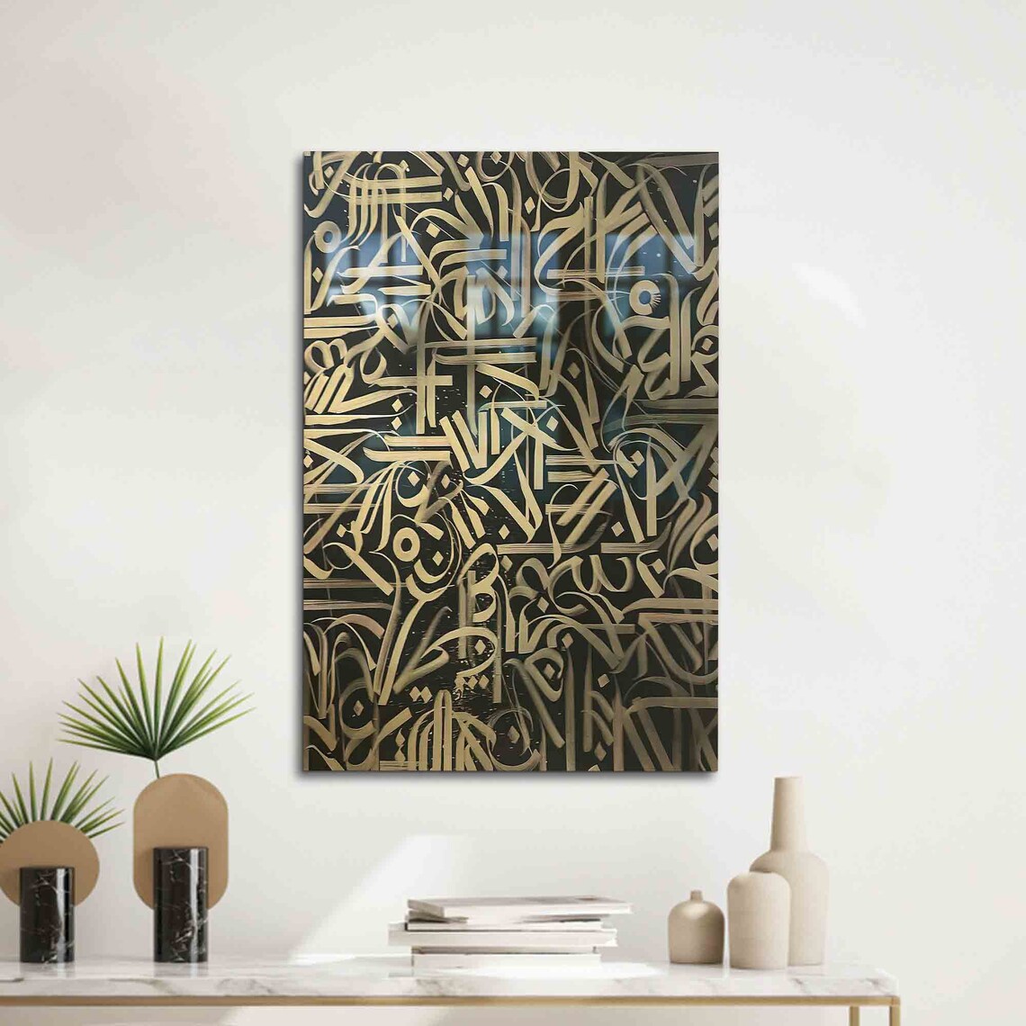 Gold Arabic Calligraphy Graffiti Black Background Modern Street Art Poster