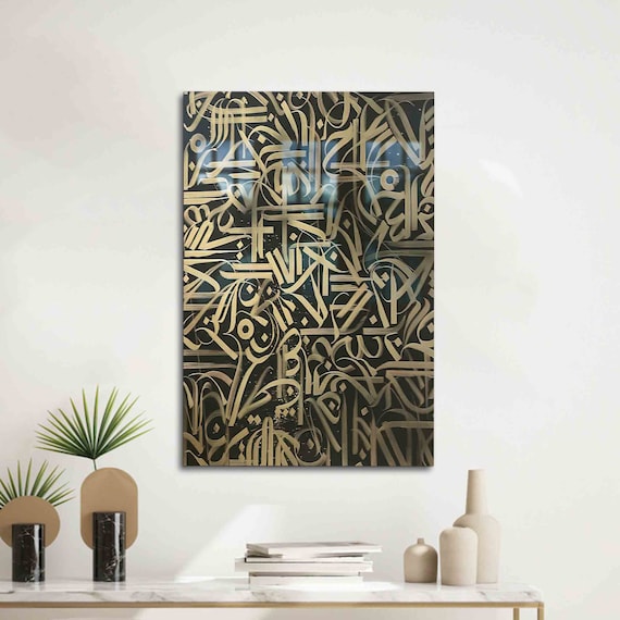 Gold Arabic Calligraphy Graffiti Black Background Modern Street Art Poster
