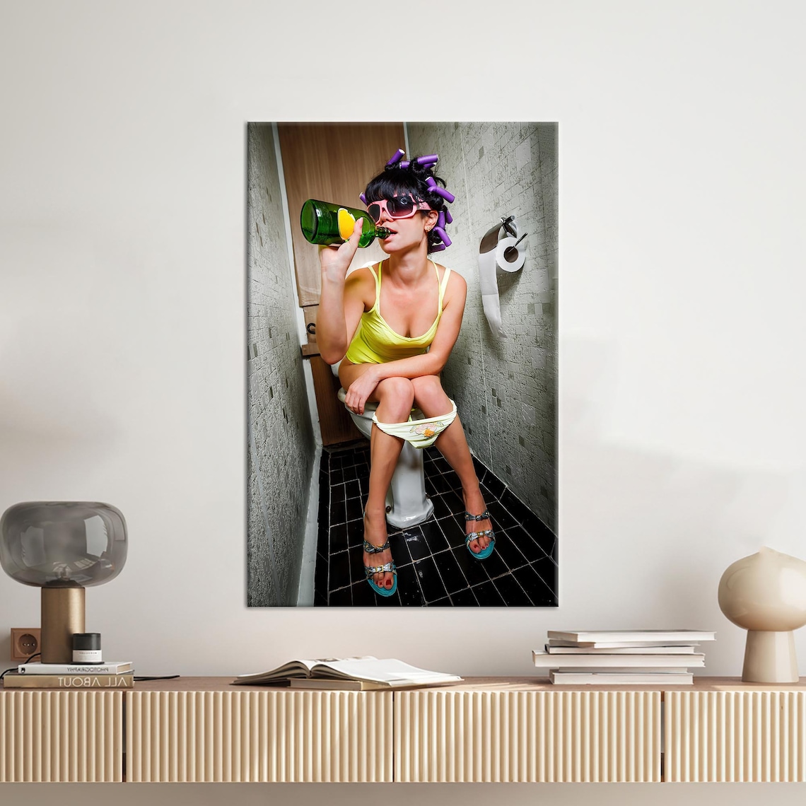 Girl Drinking In Toilet, Abstract Poster