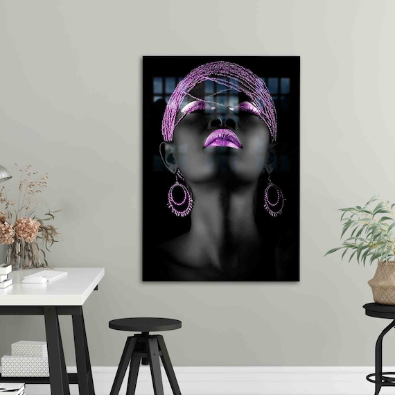 Woman With Purple Lips Beaded Jewelry Dark Beauty Portrait Poster