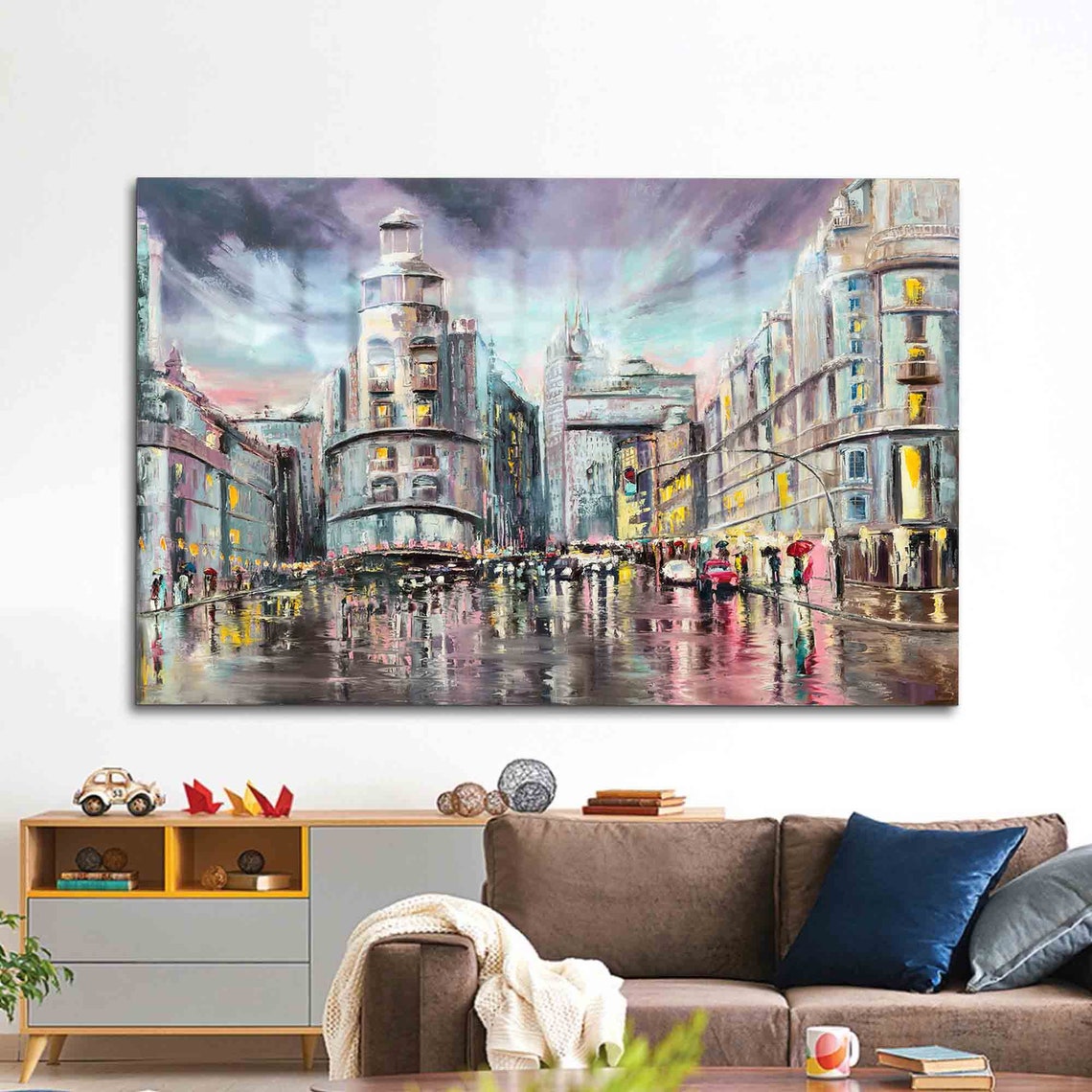 Madrid Gran Via Rainy Night City Street Impressionist Wall Art