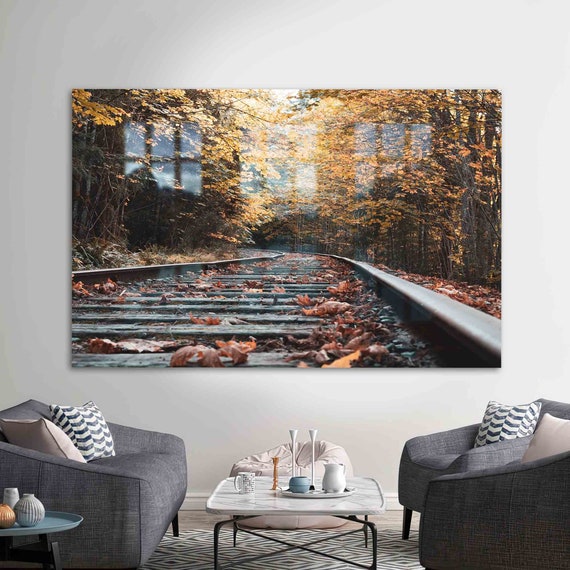 Tempered Glass Wall Decor Forest Railroad Printing Landscape Decoration
