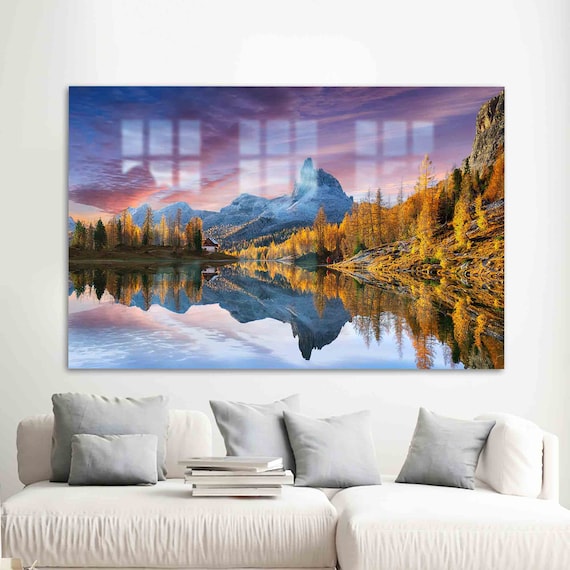 Wall Art Glass Decoration Lake Federa Autumn View Tempered Dolomites