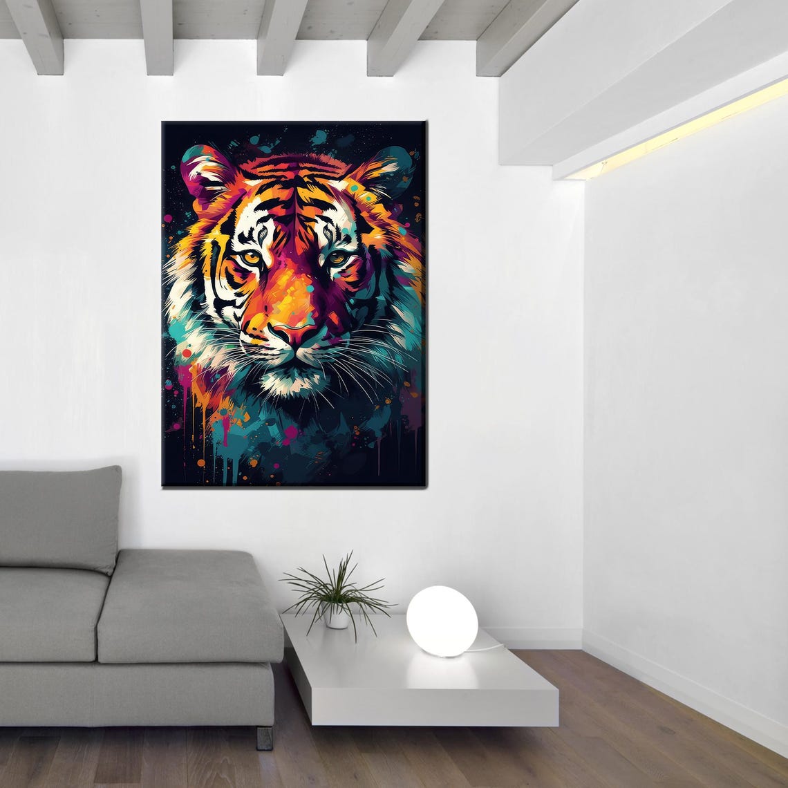 Vivid Colorful Abstract Tiger Head Modern Pop Art Canvas Poster