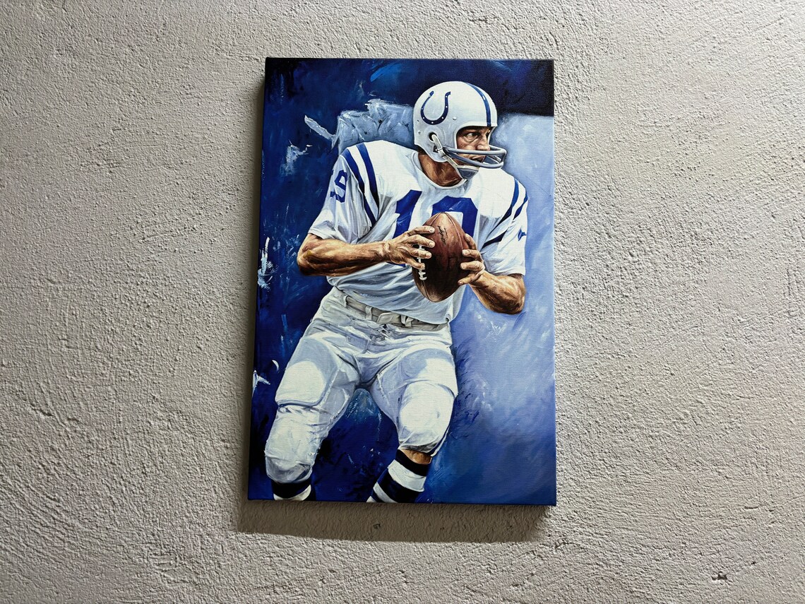 American Football Player In Blue And White Uniform Sports Poster