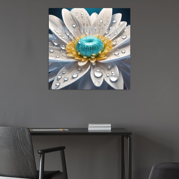 Gifts Botanical Tempered Glass Blooming Daisy Art Decor White Flower Large Wall Personalized
