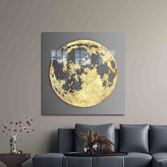 Glass Art Wall Decoration Gold Moon Canvas Print Modern Decor Abstract View