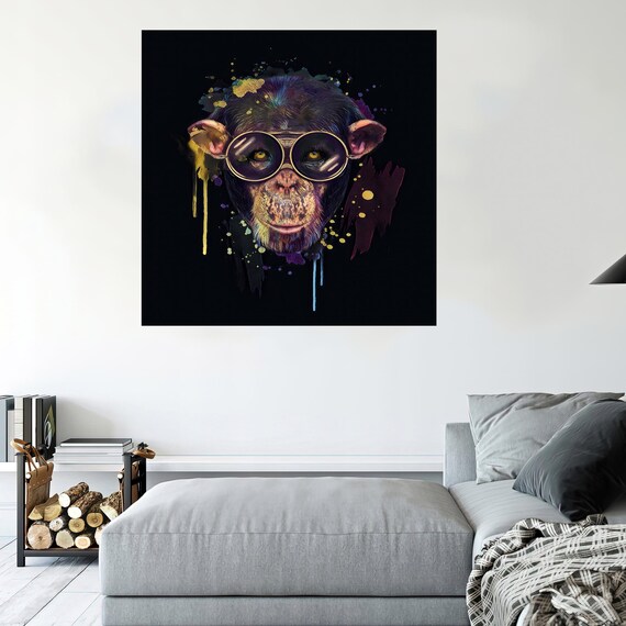 Wise Monkey Artwork Animal Canvas Poster Black Wall Decor Modern Halloween Art Large