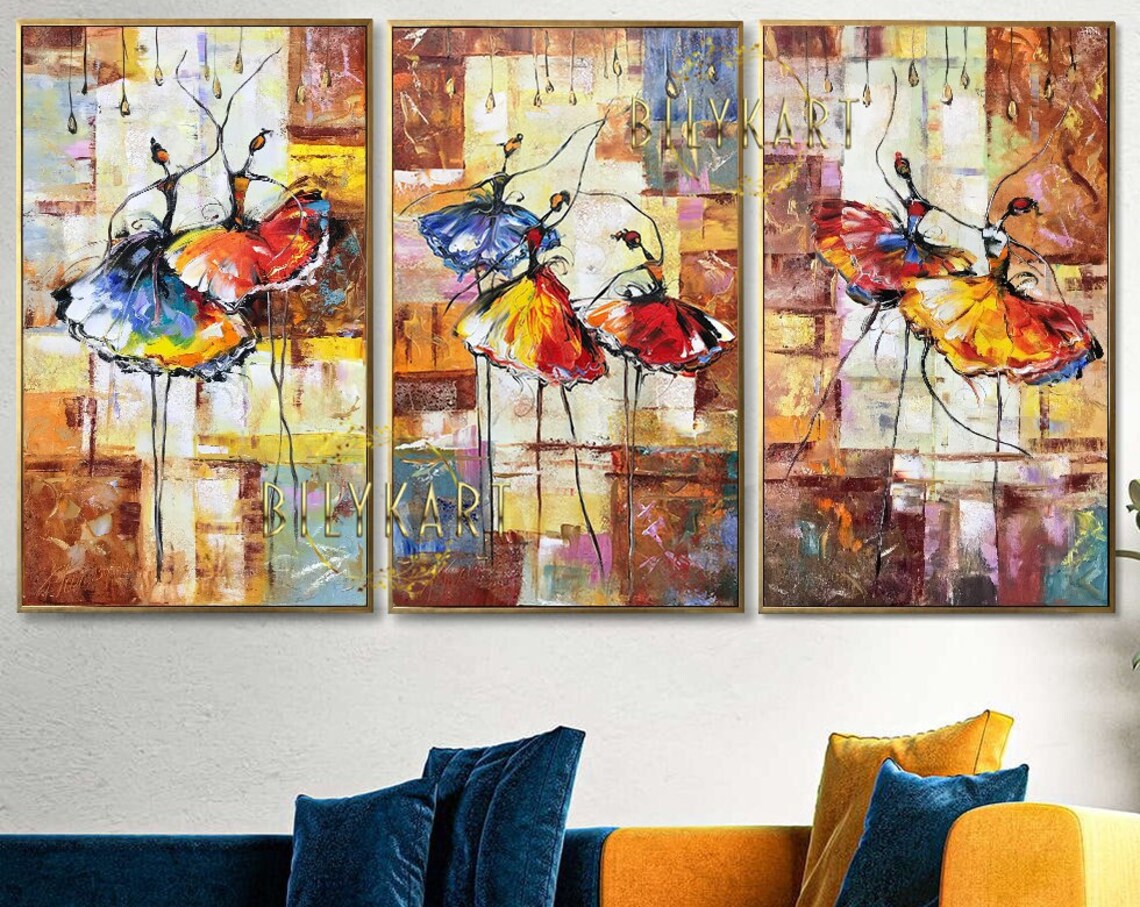 Abstract Ballerina Triptych Colorful Tutu Dancers Modern Wall Art Poster - Image 3