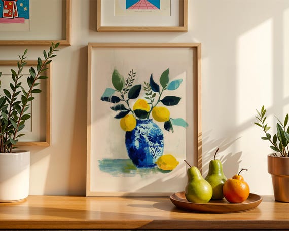 Botanical Wall Prints Kitchen Decor Matisse Art Canvas Lemon Dining Room Blue Vase