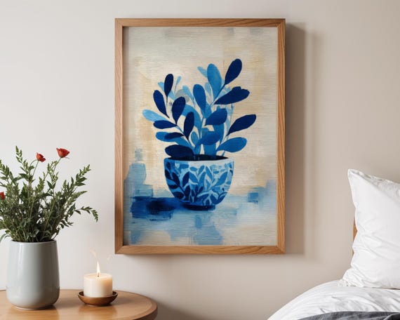 Henri Matisse Style Blue Plant Wall Art Abstract Botanical Print Modern Minimalist Home Decor Instant