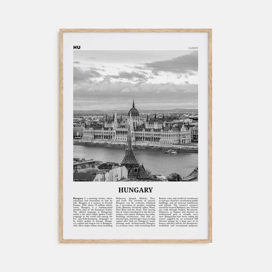 Hungary Black and White Travel Poster, Budapest Europe