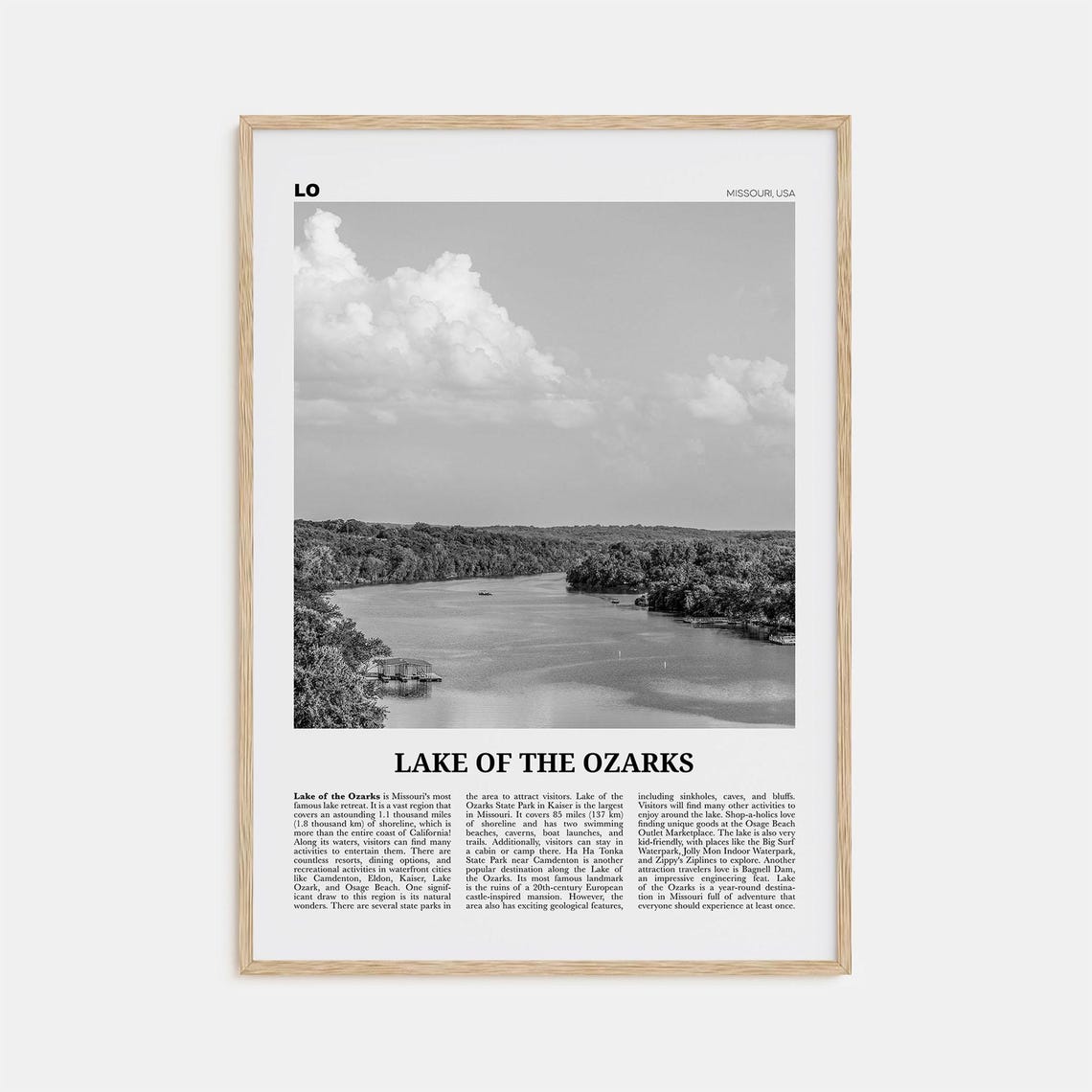 Lake of the Ozarks Black and White Travel Poster