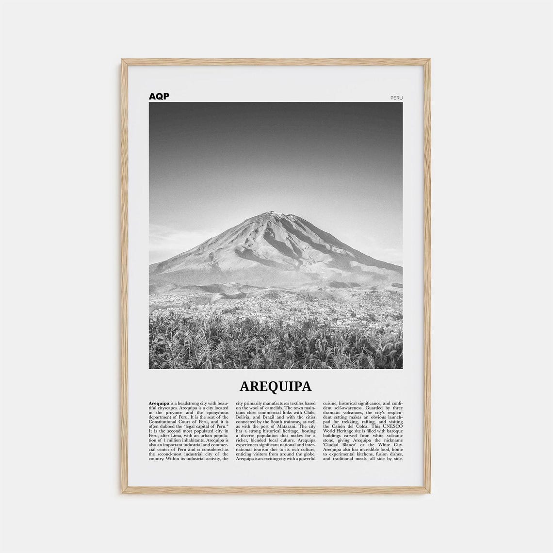 Arequipa Black and White Travel Poster, Peru, South America
