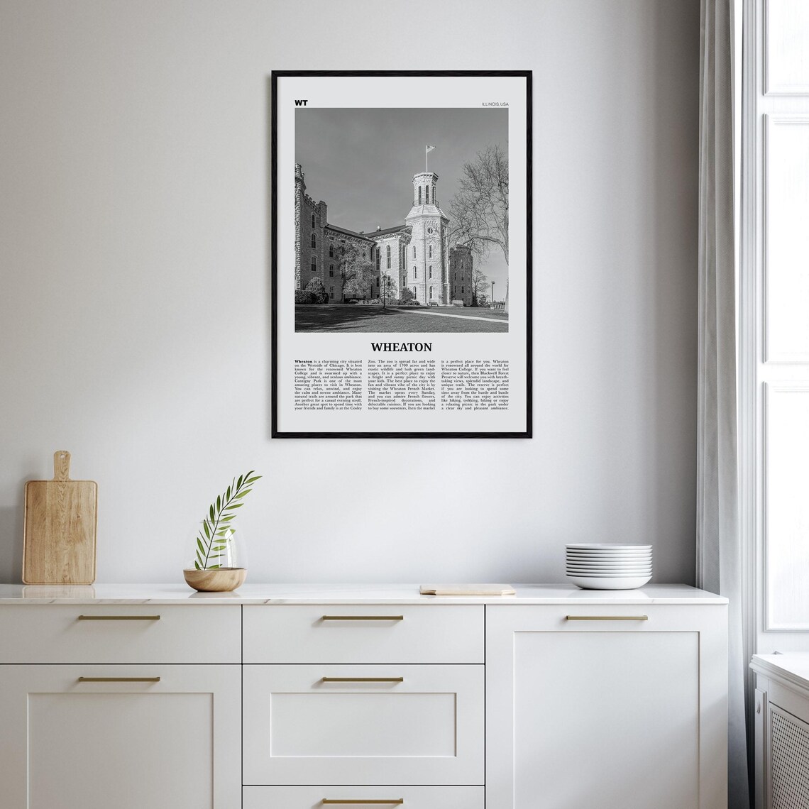 Wheaton, Illinois Black and White Map Art Print - Image 2