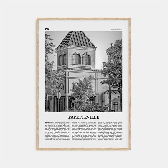 Fayetteville Arkansas Black and White Travel Poster