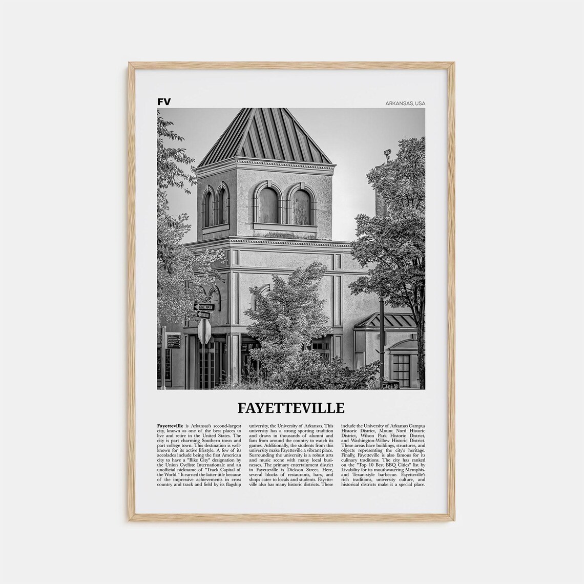 Fayetteville Arkansas Black and White Travel Poster
