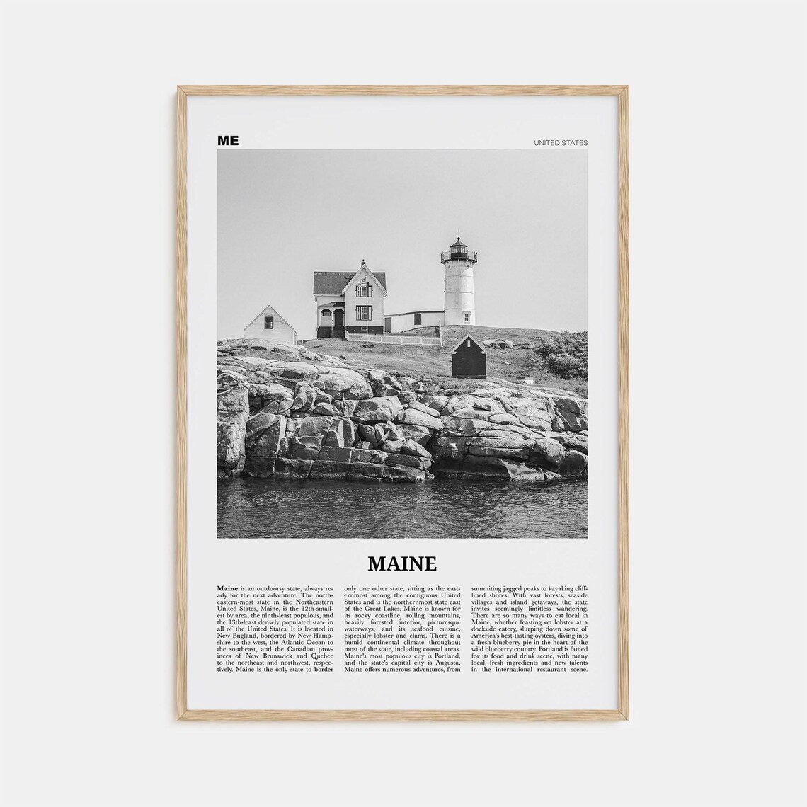 Maine Black And White No. 1 Travel Poster Art Print