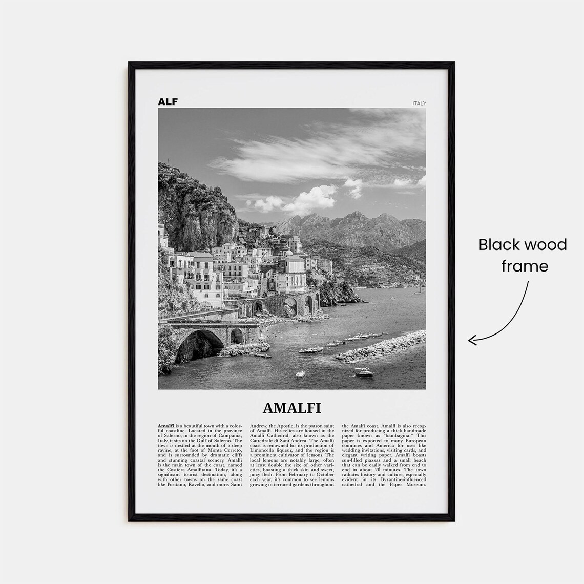 Amalfi Black And White No. 1 Travel Poster, Italy - Image 3