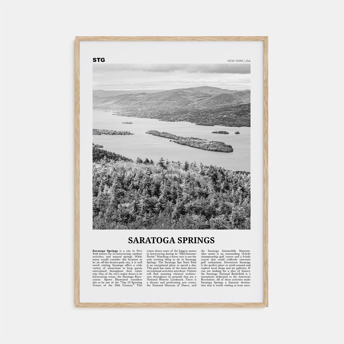 Saratoga Springs Black and White Travel Poster