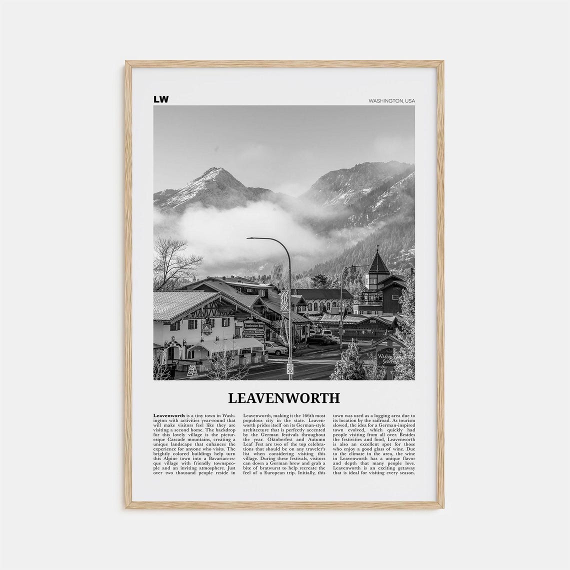 Leavenworth Black and White Travel Poster, Washington