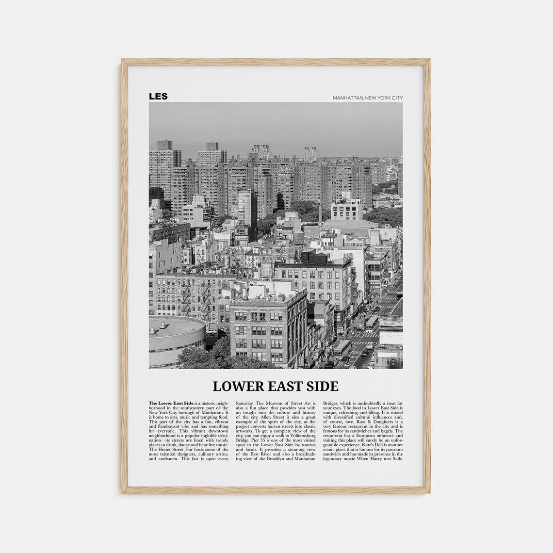 Lower East Side Black and White New York Travel Poster