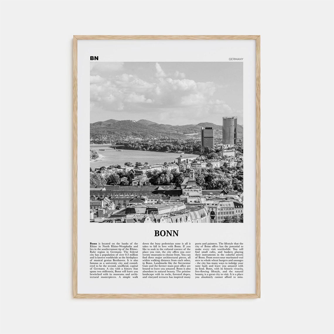 Bonn Black and White Art Print, Germany Poster