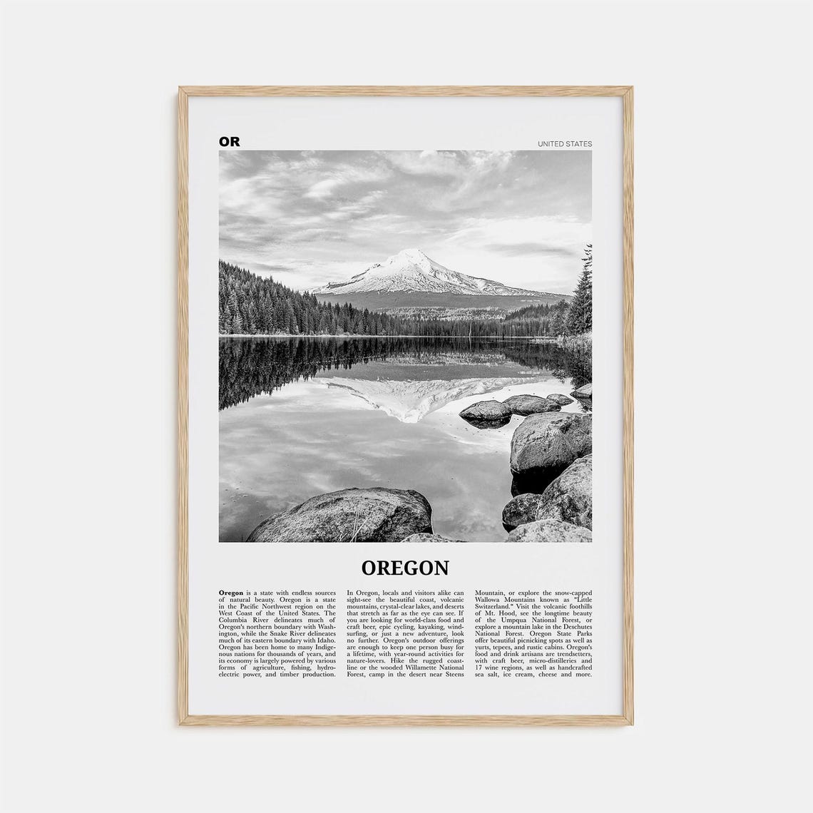 Oregon Black and White Travel Poster, Wall Art Print