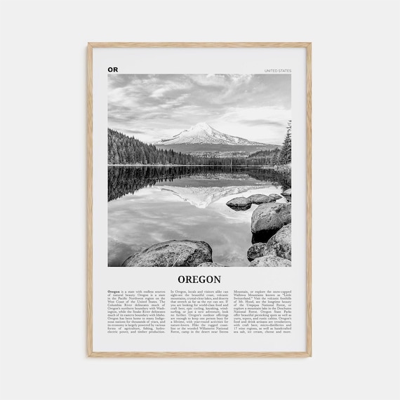 Oregon Black and White Travel Poster, Wall Art Print