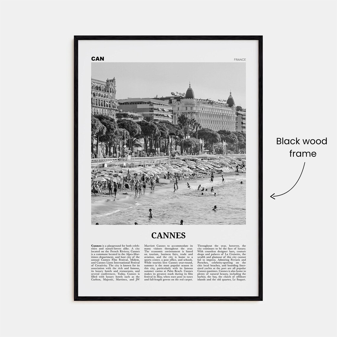 Cannes Black and White Travel Poster, French Riviera - Image 3