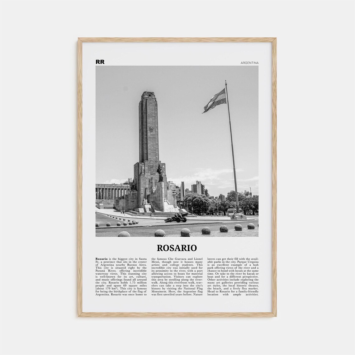 Rosario, Argentina Black and White Travel Poster